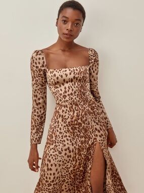 Reformation Maryanne Leopard Print Animal Print Long Sleeve Dress